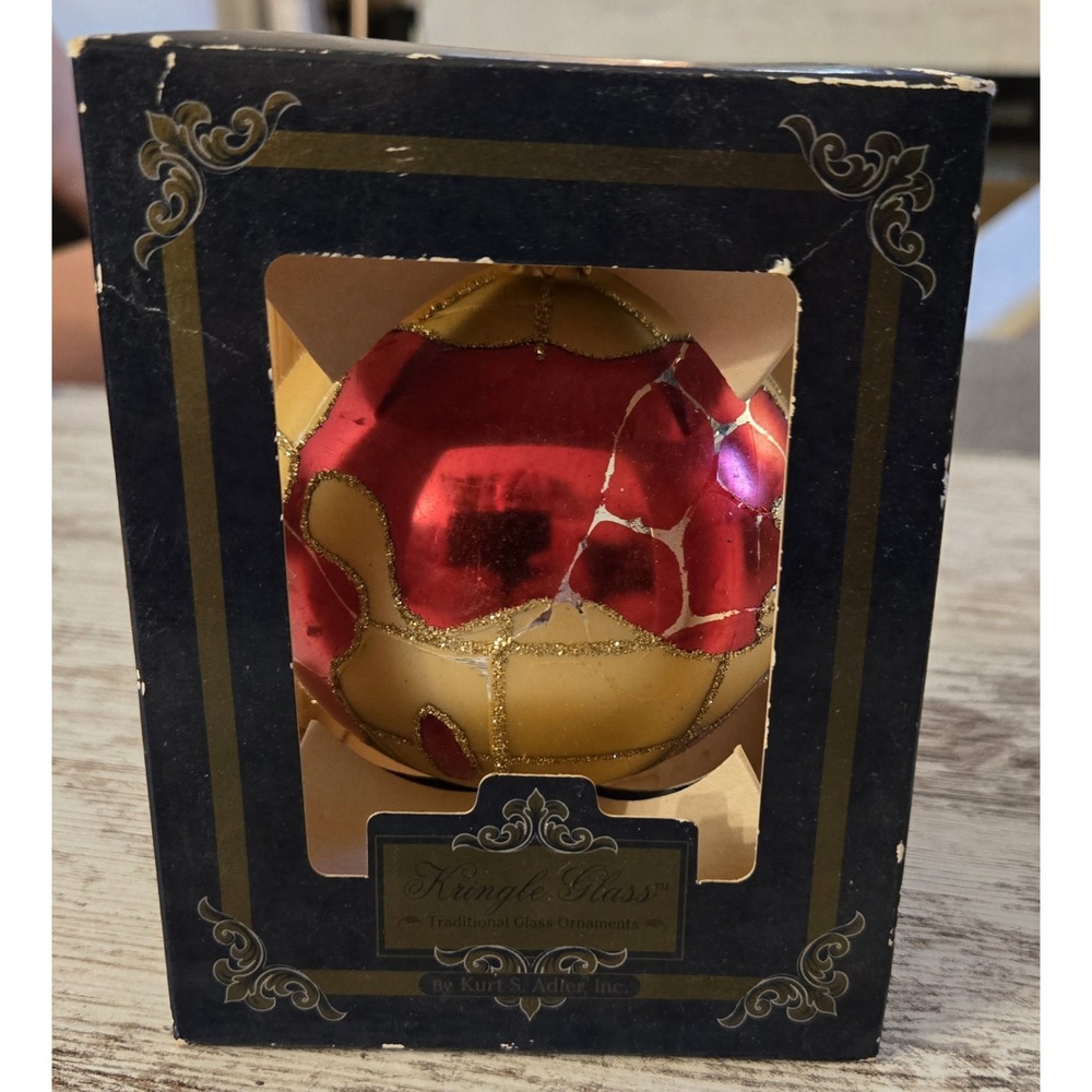 Kurt S Adler Kringle Glass Hand Blown Globe Ornament Red Gold Poland Vintage